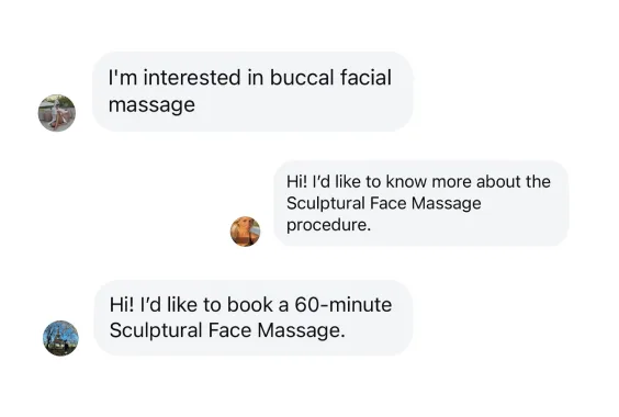 Client messages booking a Sculptural Face Massage
